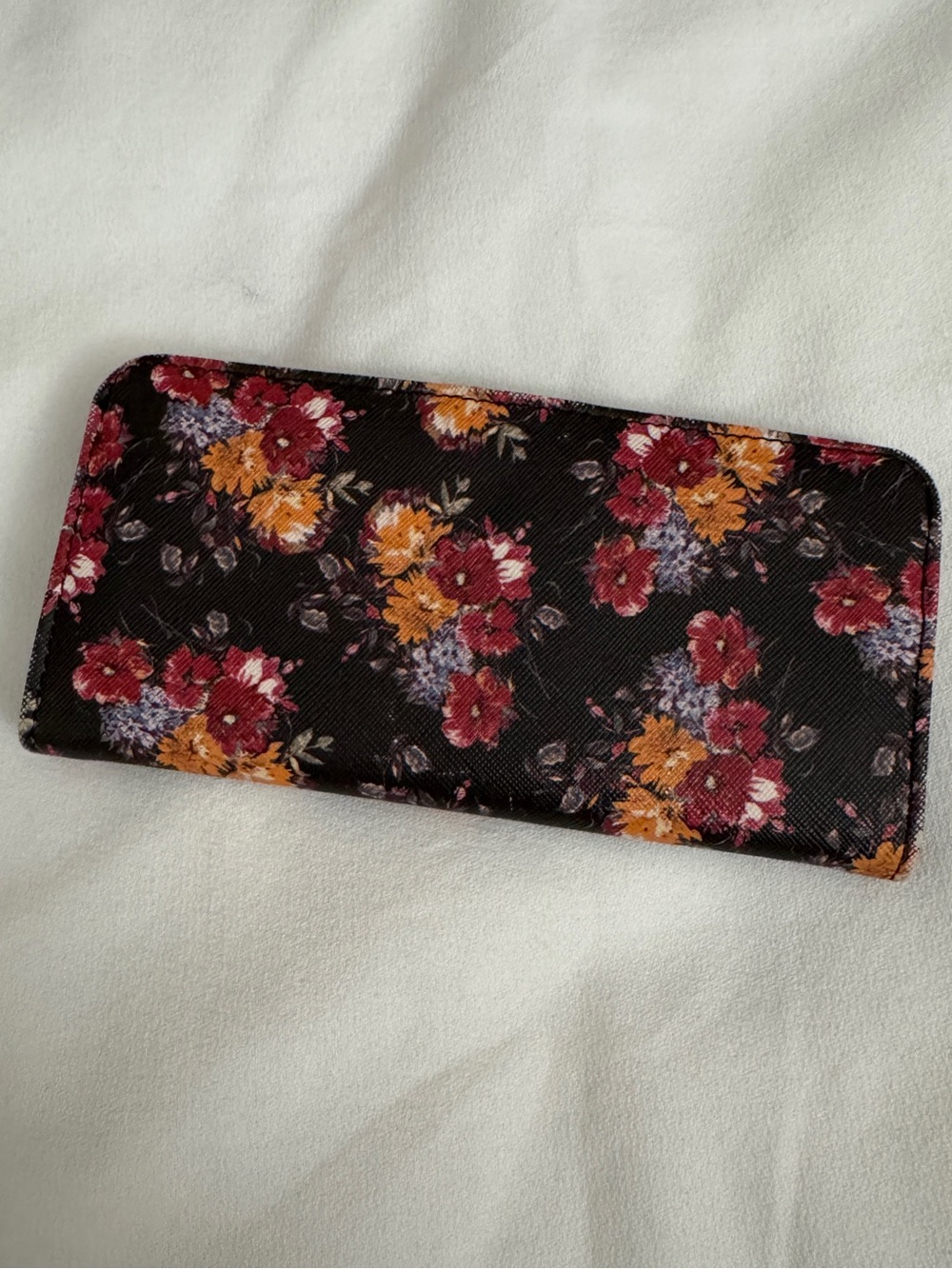 Floral Print Black Women's Clutch Wallet